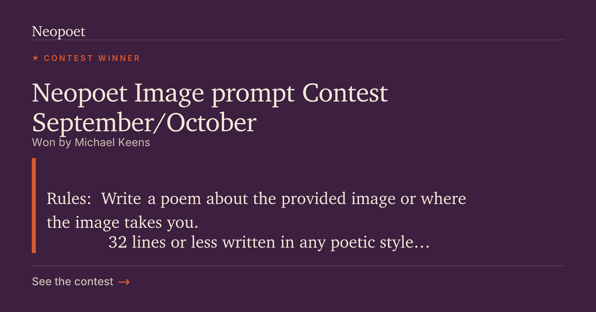 October Status Neopoet Image prompt Contest September/October | Neopoet