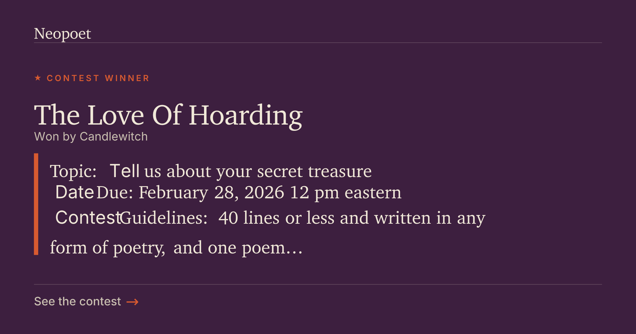 02/26 The Love Of Hoarding | Neopoet