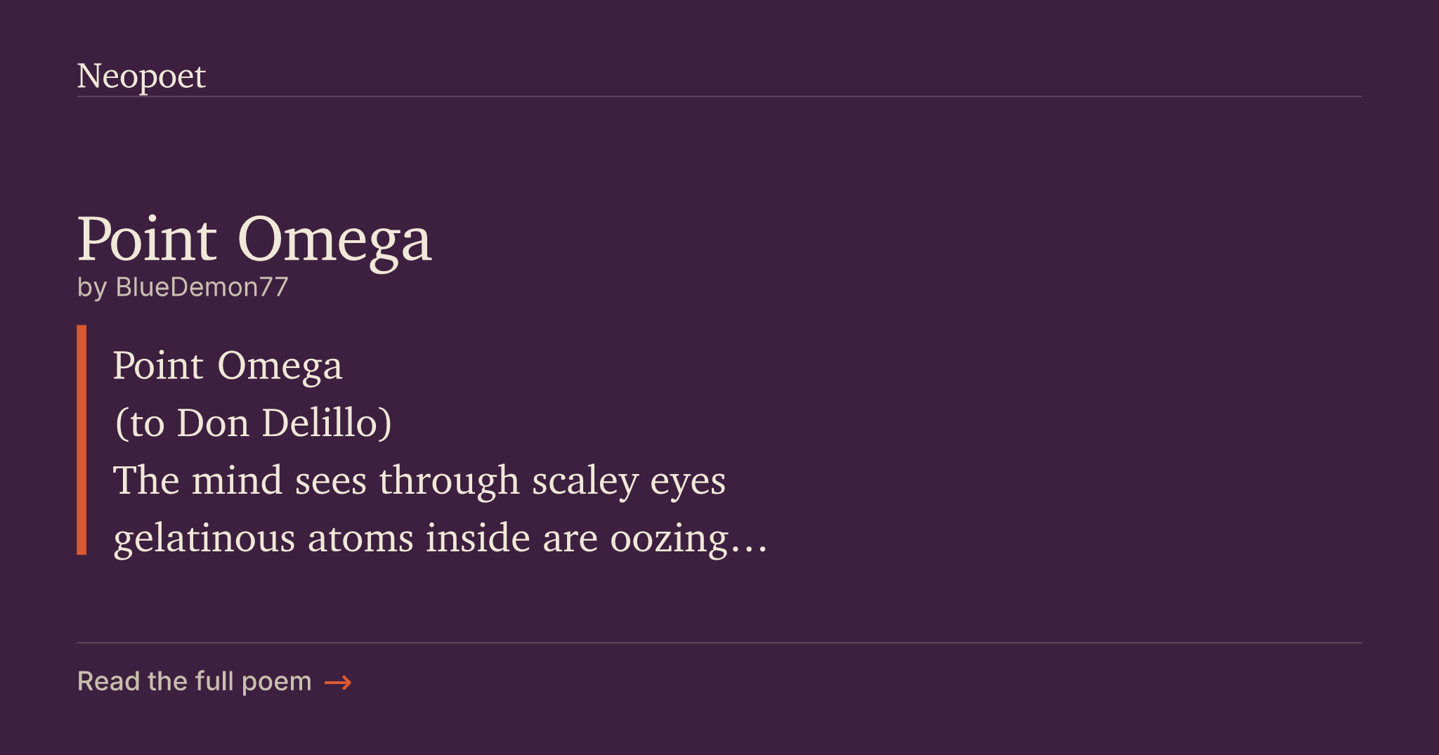 Point Omega | Neopoet