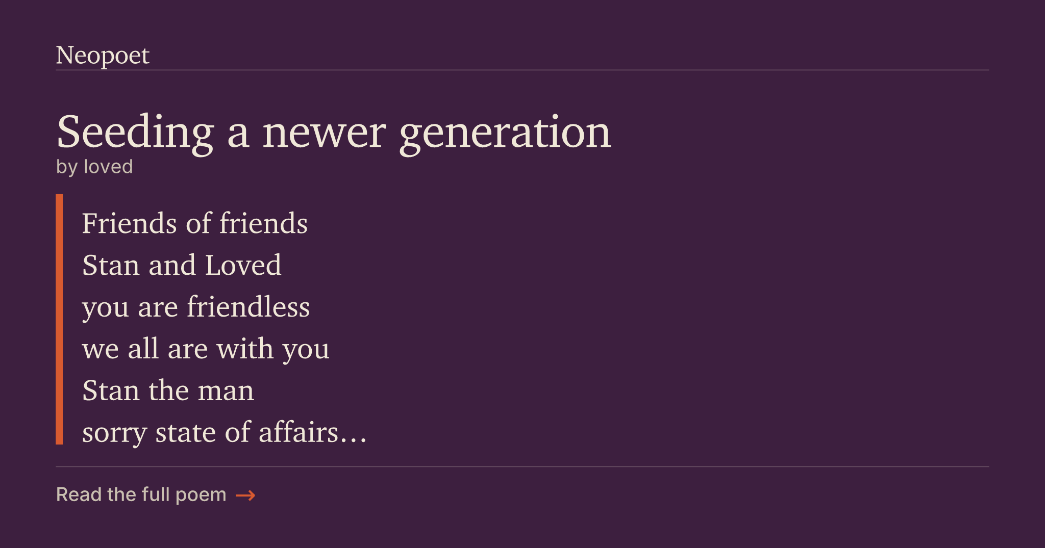 Seeding a newer generation | Neopoet
