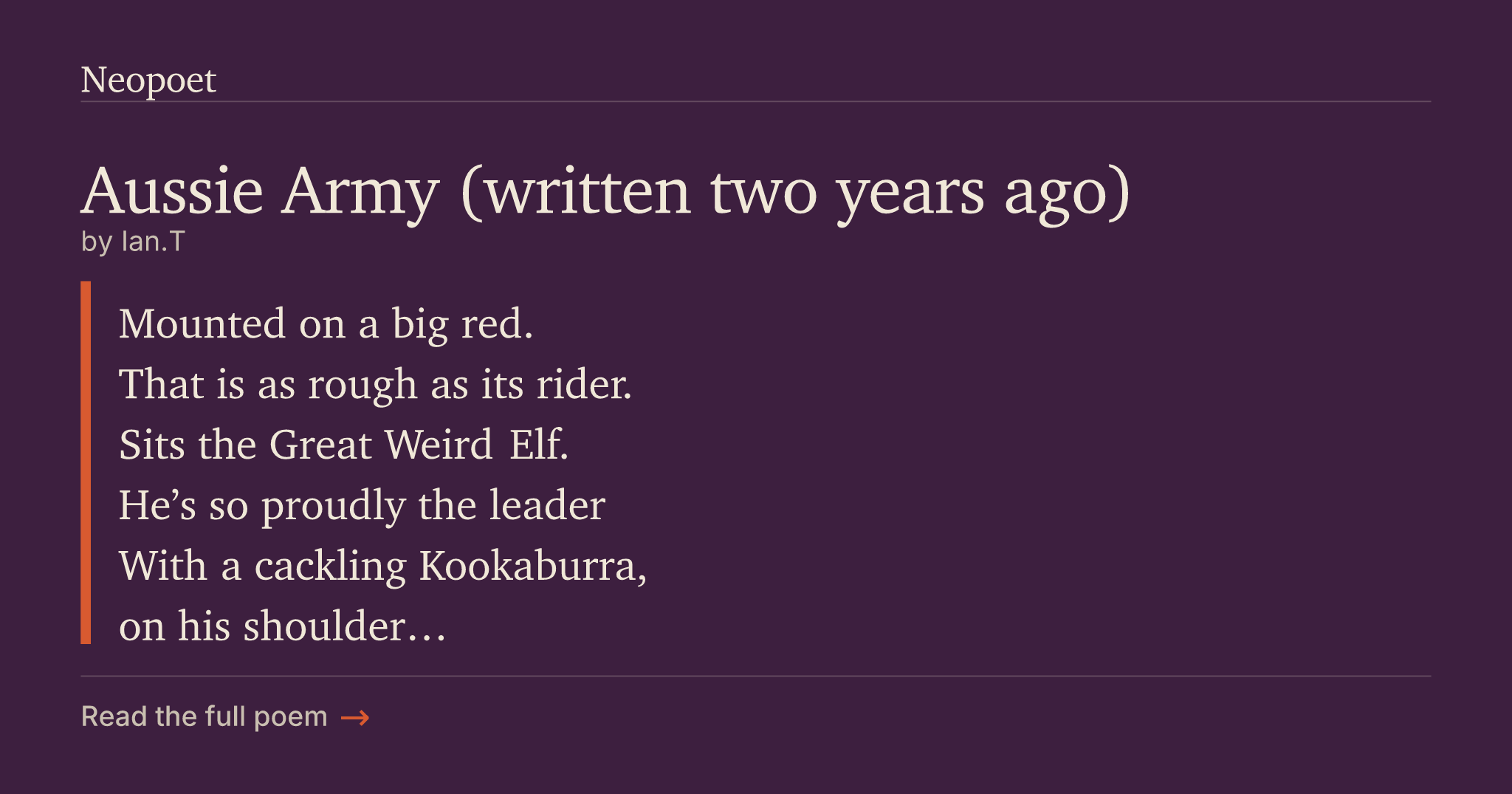 Aussie Army (written two years ago) | Neopoet