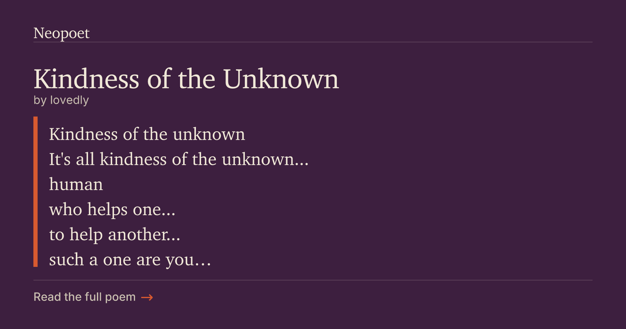 Unknown Examples Kindness Kindness of the Unknown | Neopoet