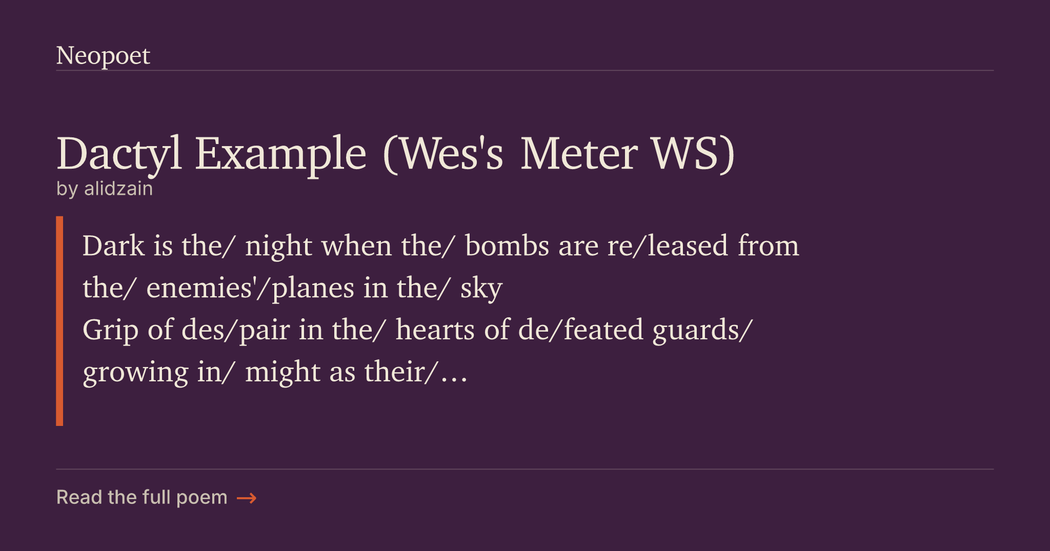 Dactyl Example (Wes's Meter WS) | Neopoet