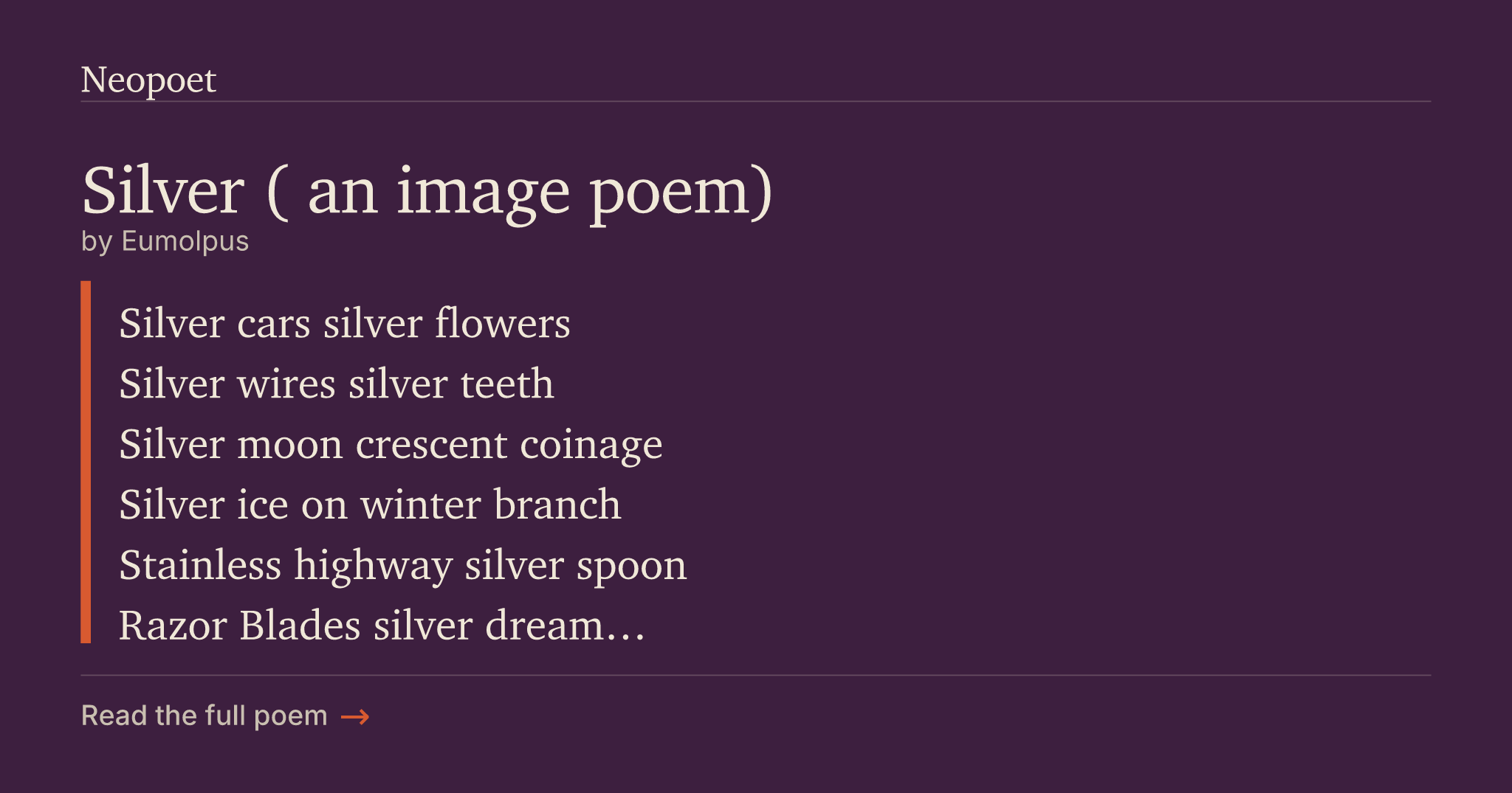 Silver Rhyme Silver ( an image poem) | Neopoet
