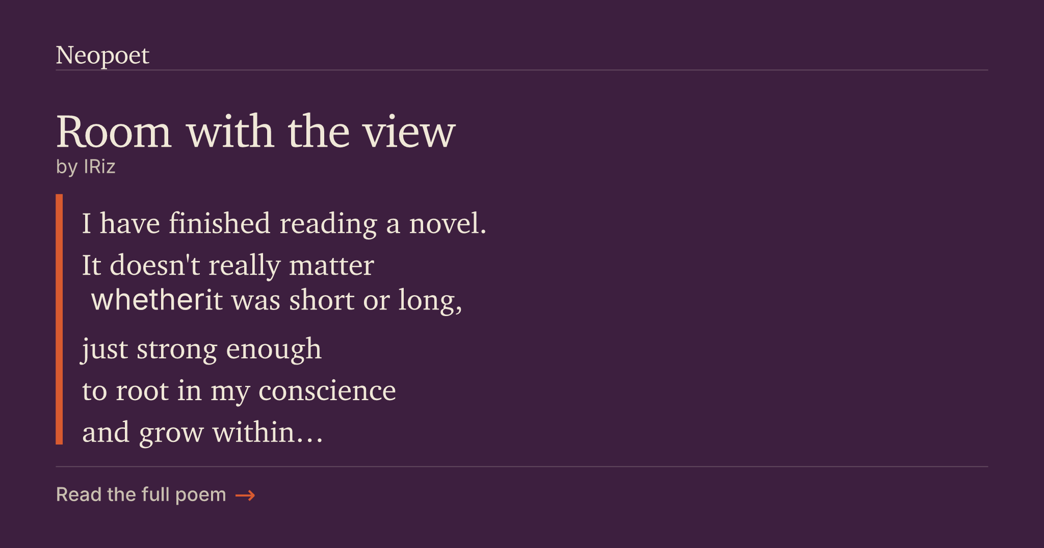 Room with the view | Neopoet