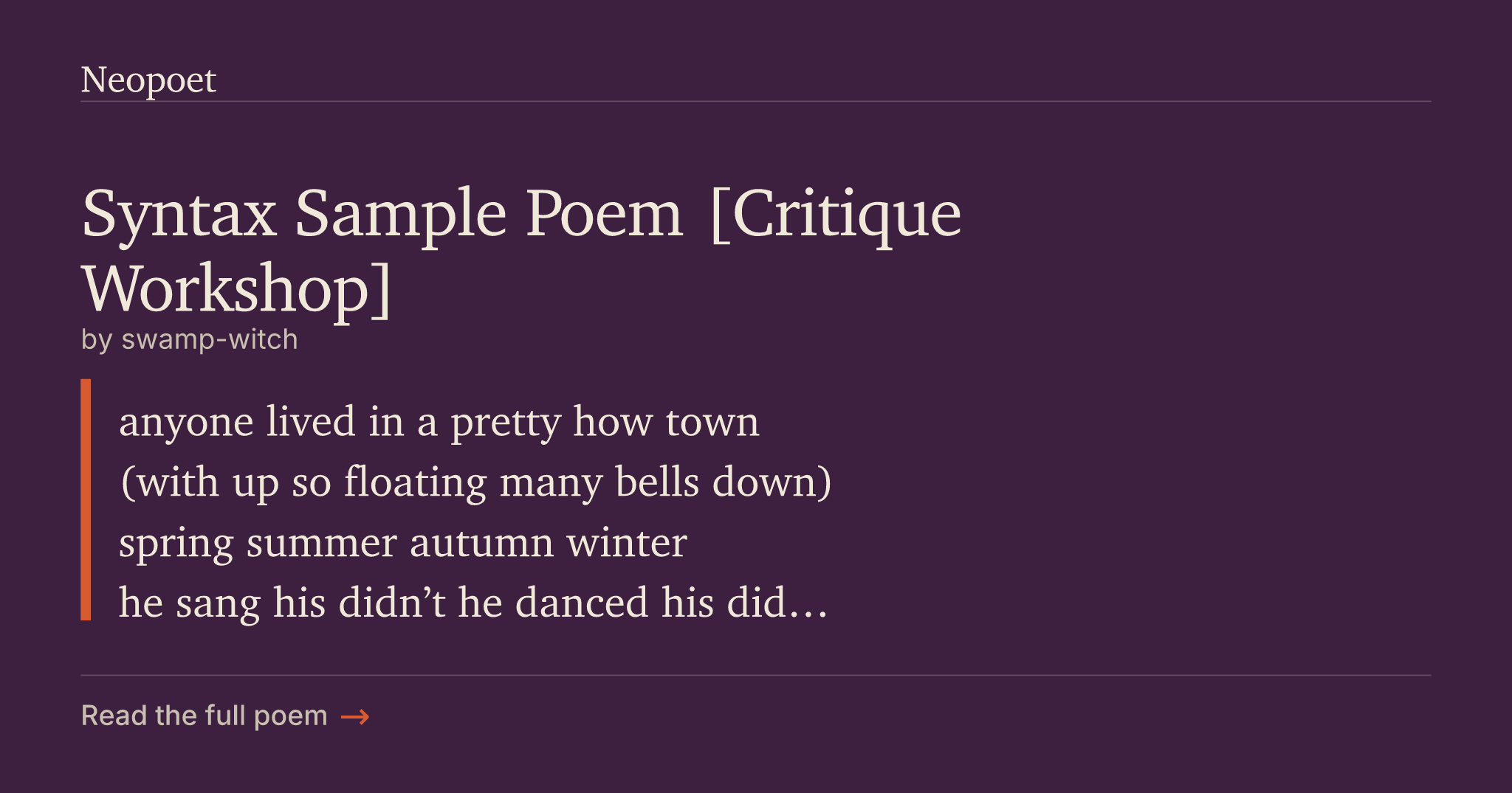 Syntax Sample Poem [Critique Workshop] | Neopoet