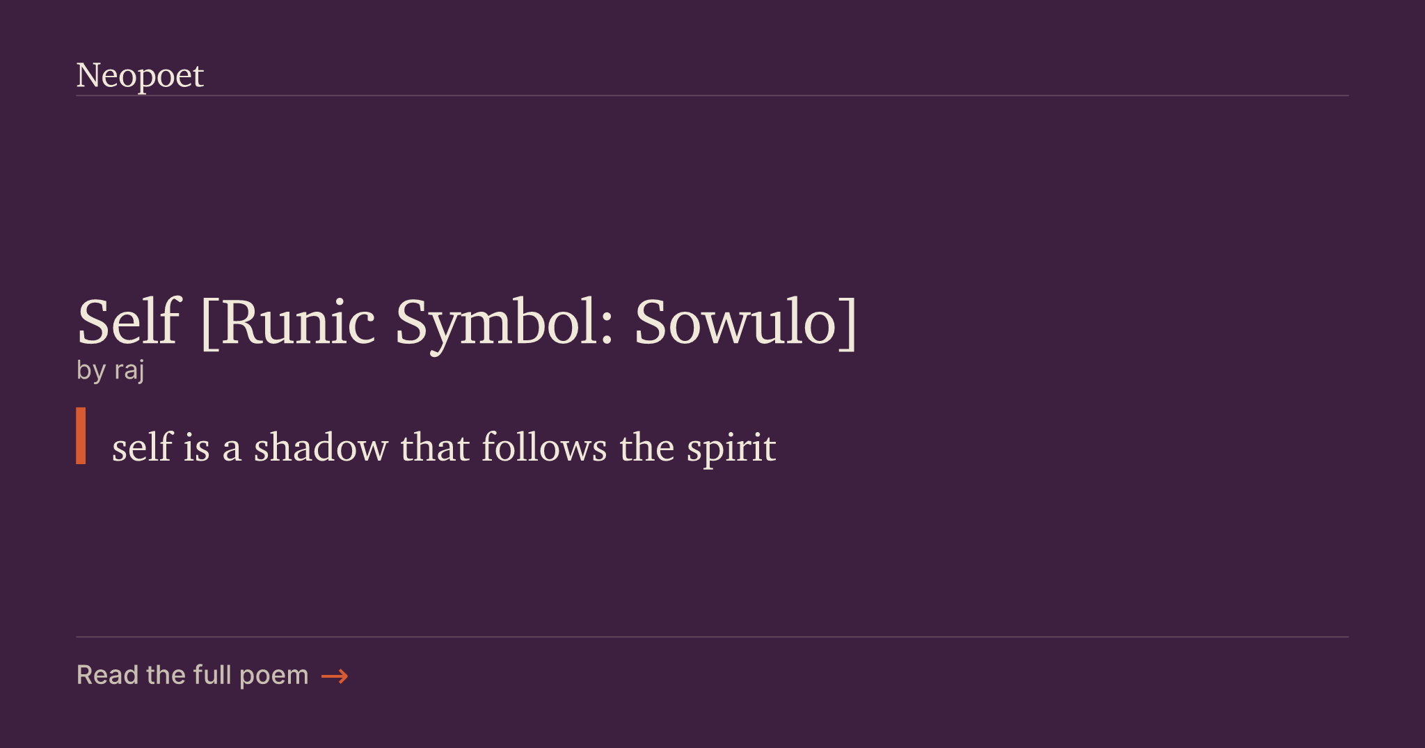 Self [Runic Symbol: Sowulo] | Neopoet