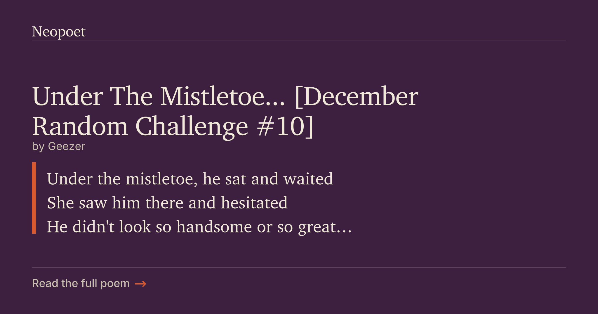 Under The Mistletoe... [December Random Challenge #10] | Neopoet