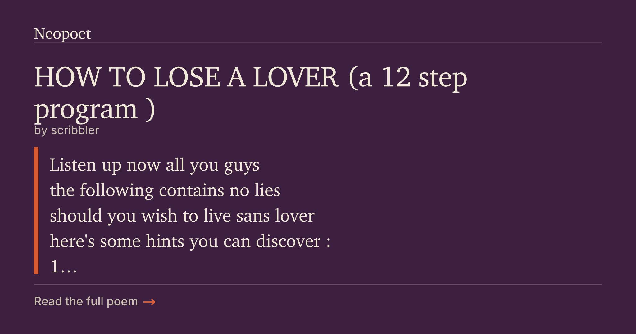 HOW TO LOSE A LOVER (a 12 step program ) | Neopoet