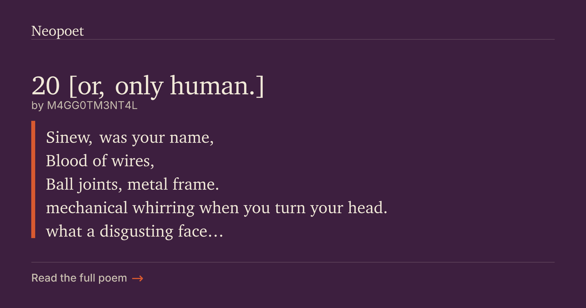 20 [or, only human.] | Neopoet