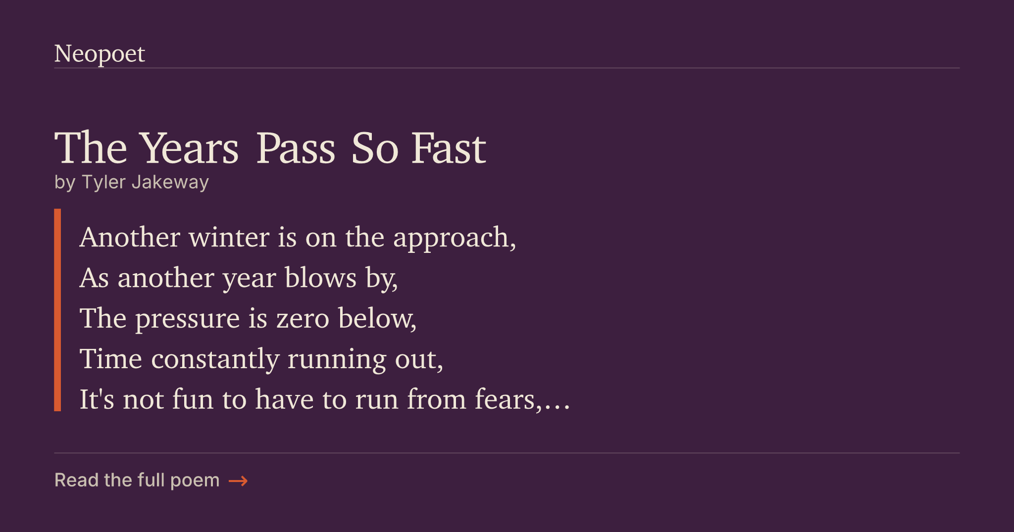 The Years Pass So Fast | Neopoet