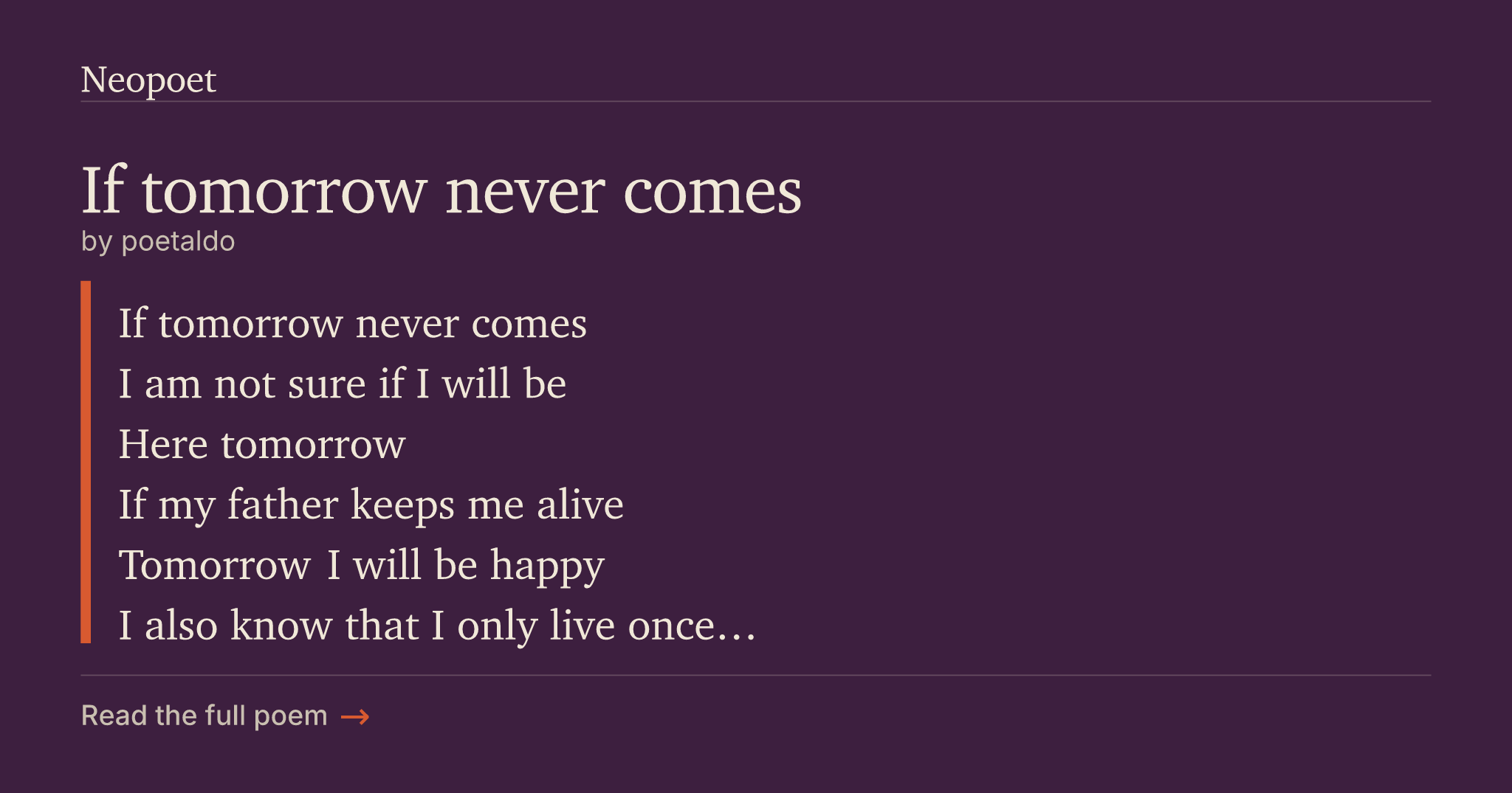 If tomorrow never comes | Neopoet