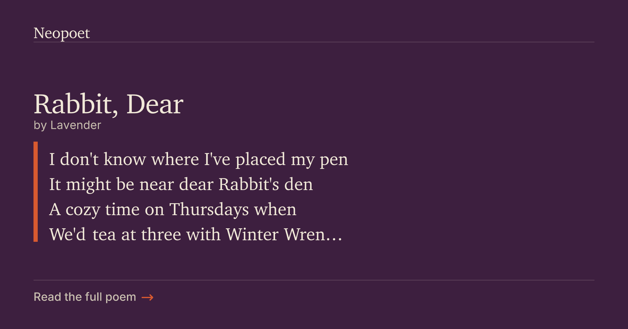 Dear Rabit Rabbit, Dear | Neopoet