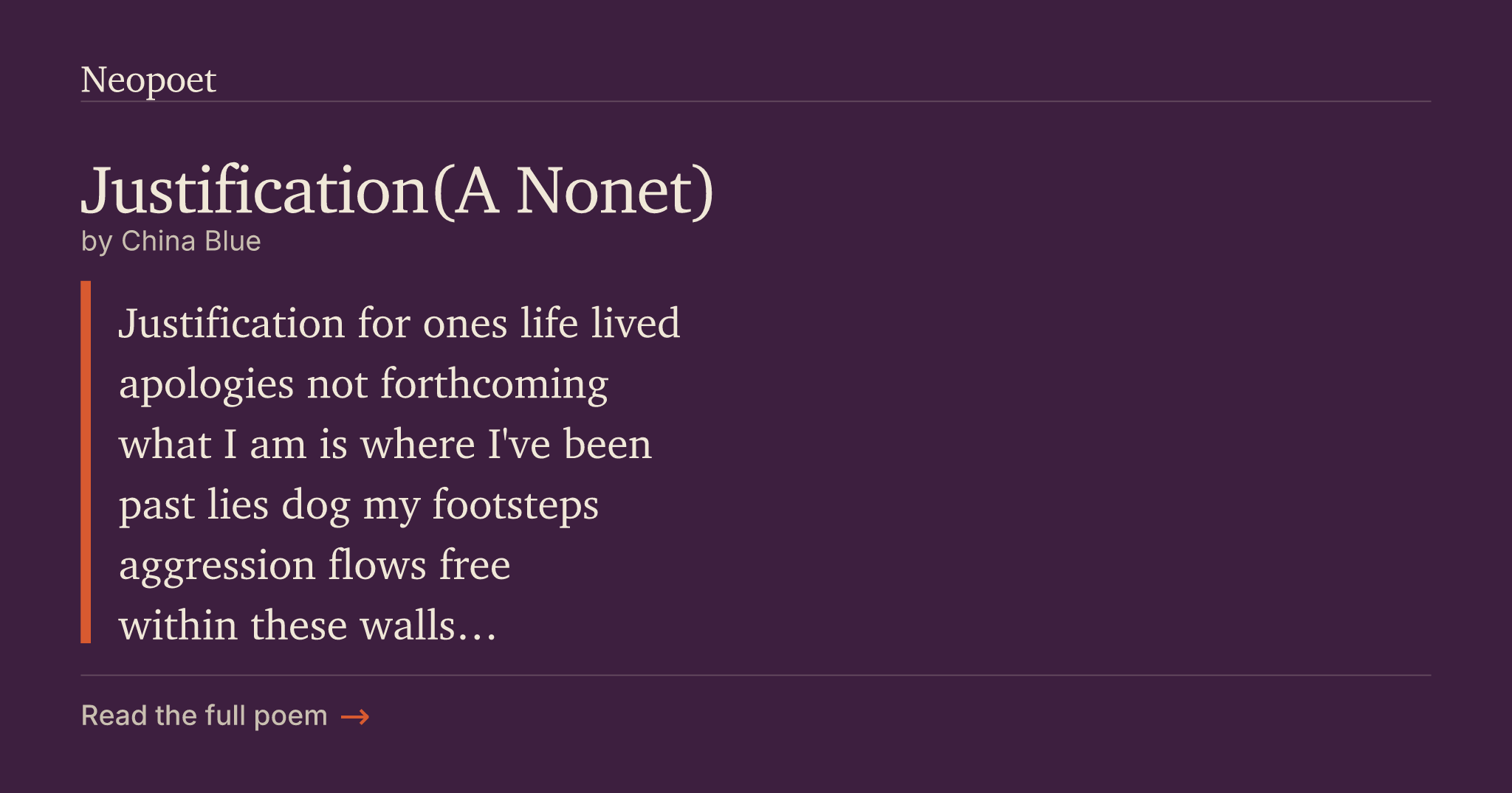 Justification(A Nonet) | Neopoet