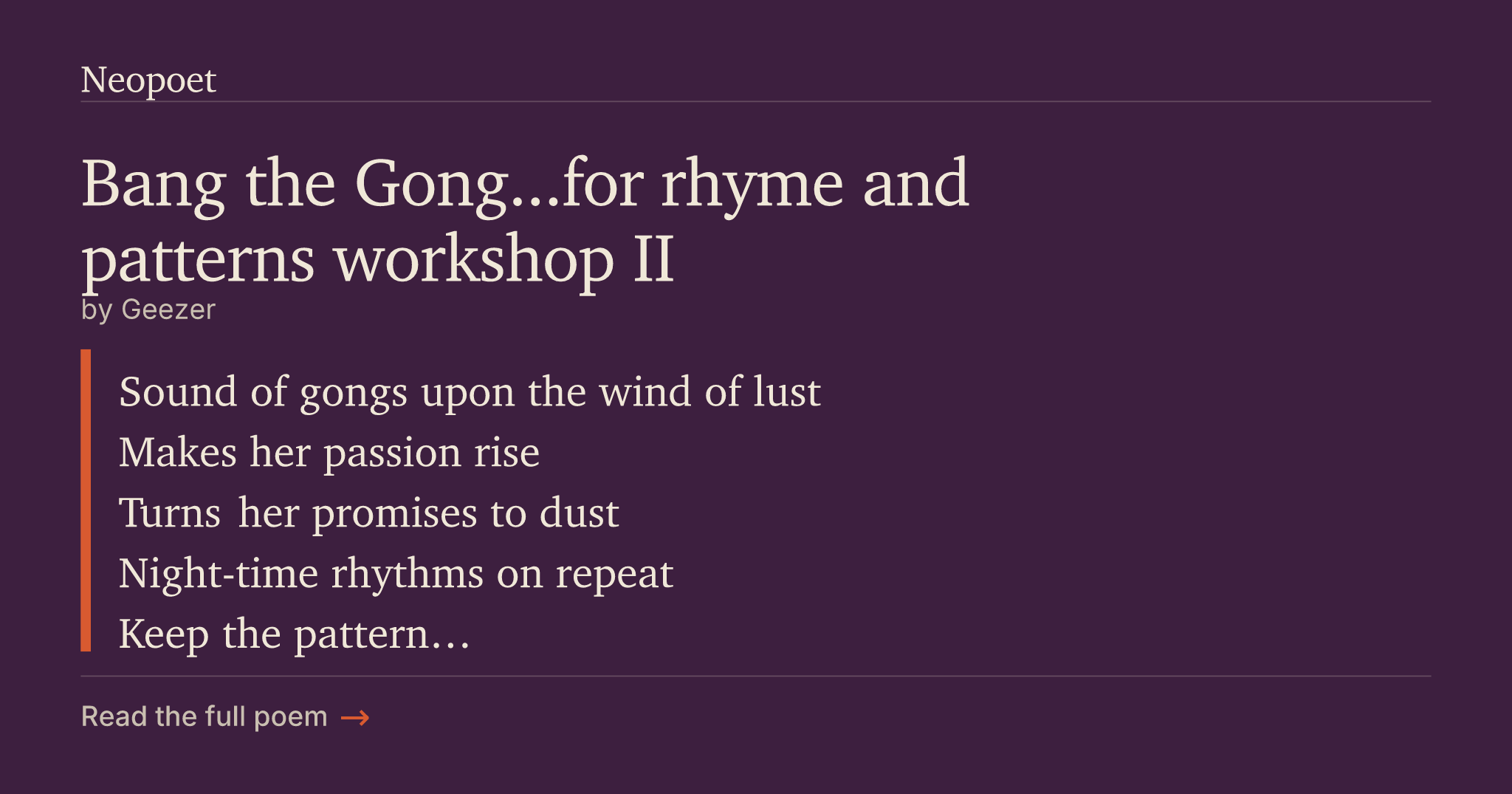 Bang the Gong...for rhyme and patterns workshop II | Neopoet