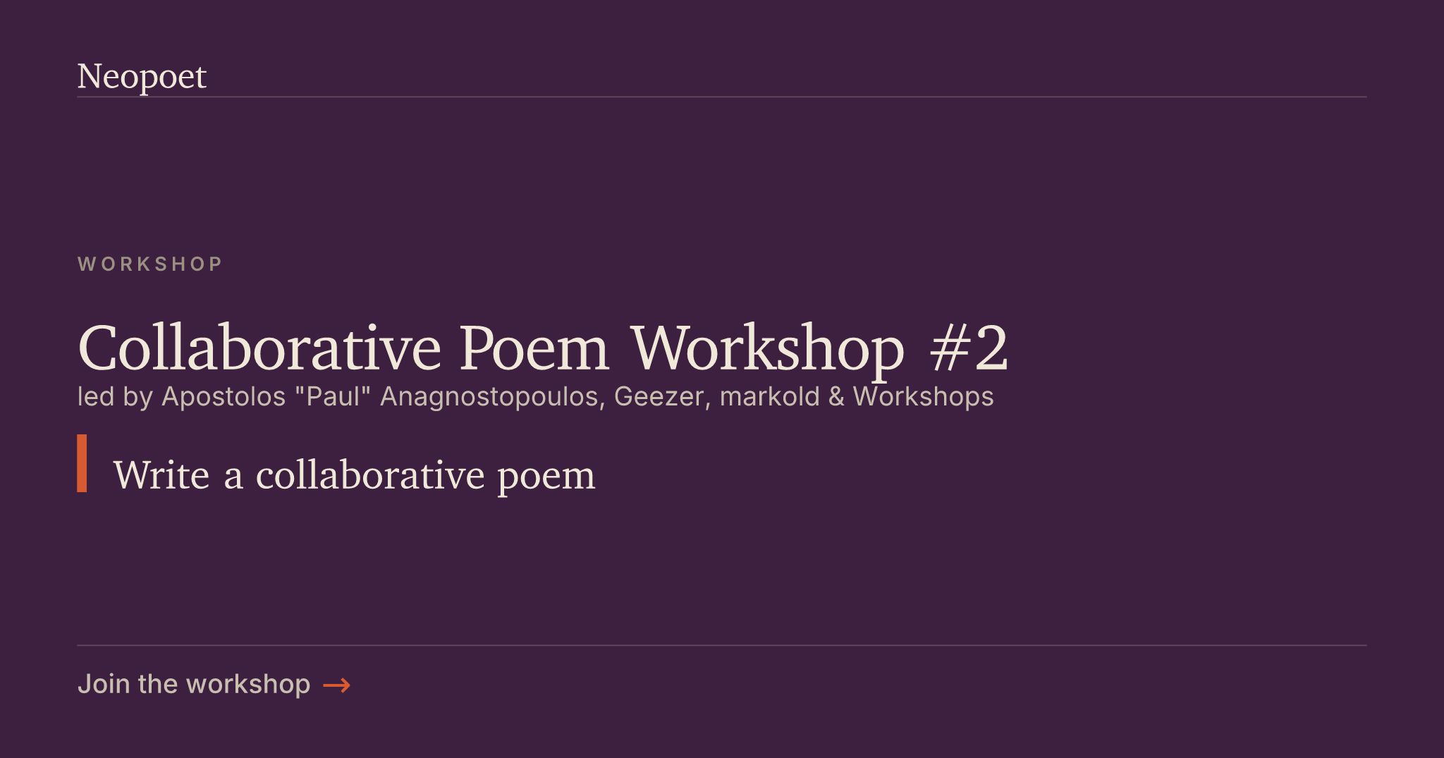 Collaborative Poem Workshop #2 | Neopoet